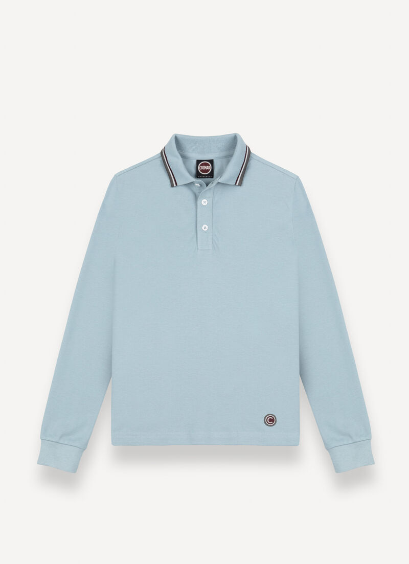Long-sleeved polo shirt in stretch piqué
