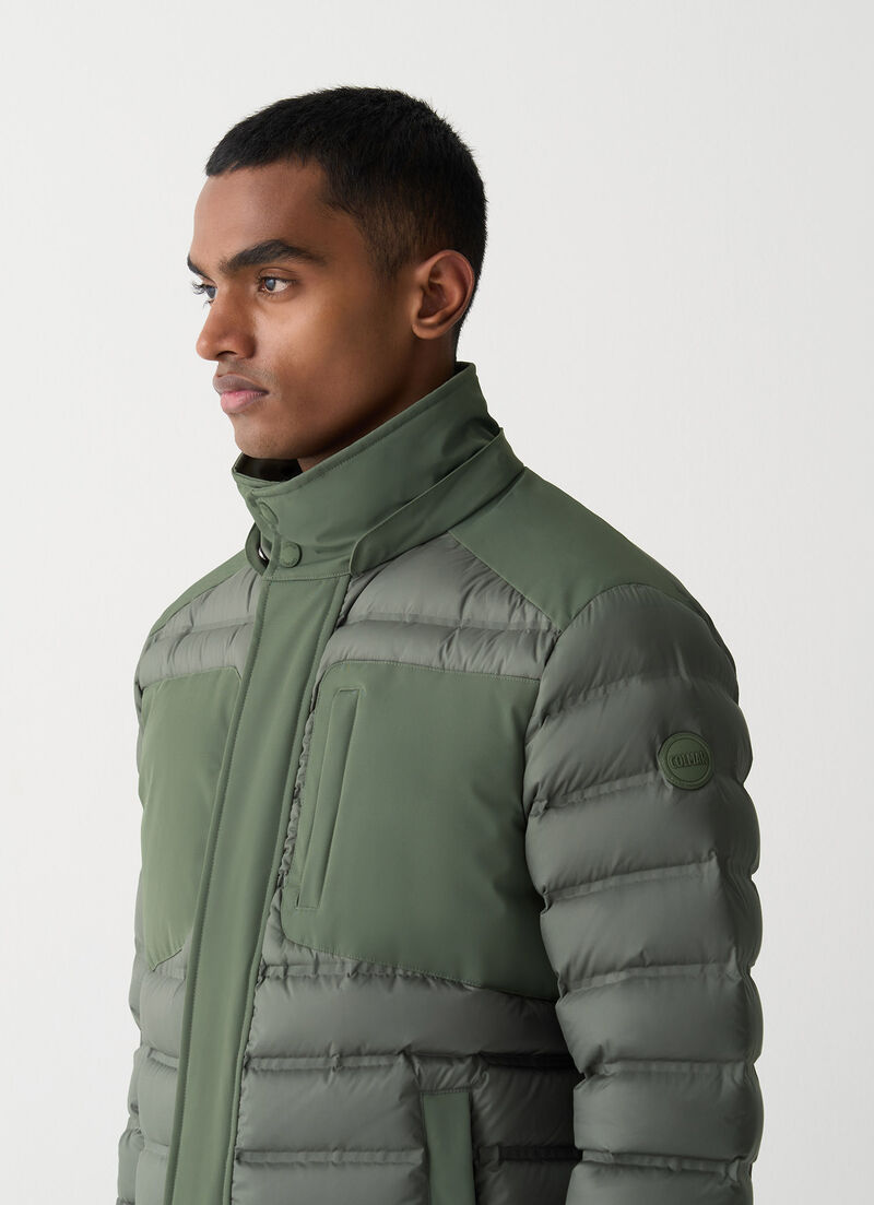 Seamless down jacket with removable hood