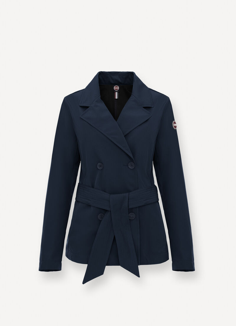 Short softshell trench coat with belt
