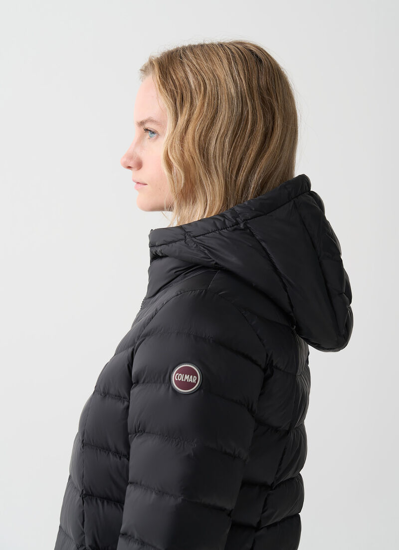 Hooded A-line down jacket