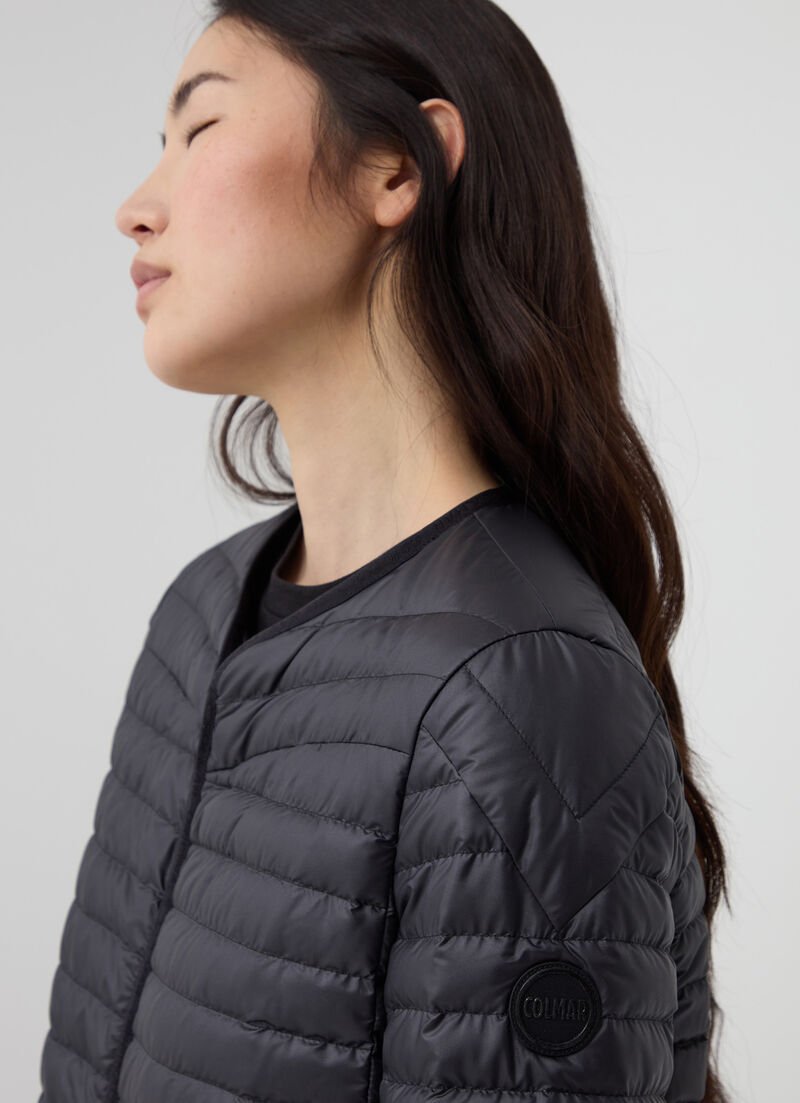 Lightweight down jacket with low-cut neck