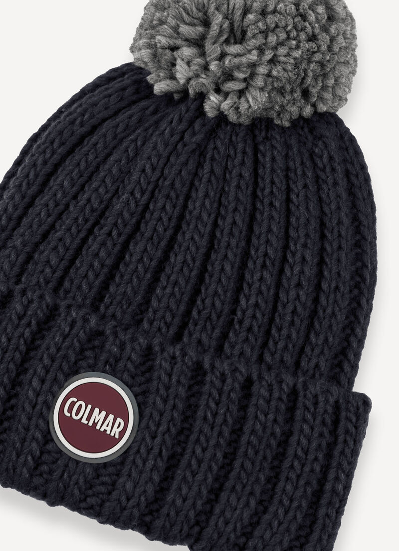 Unisex rib-knit hat with pom-pom
