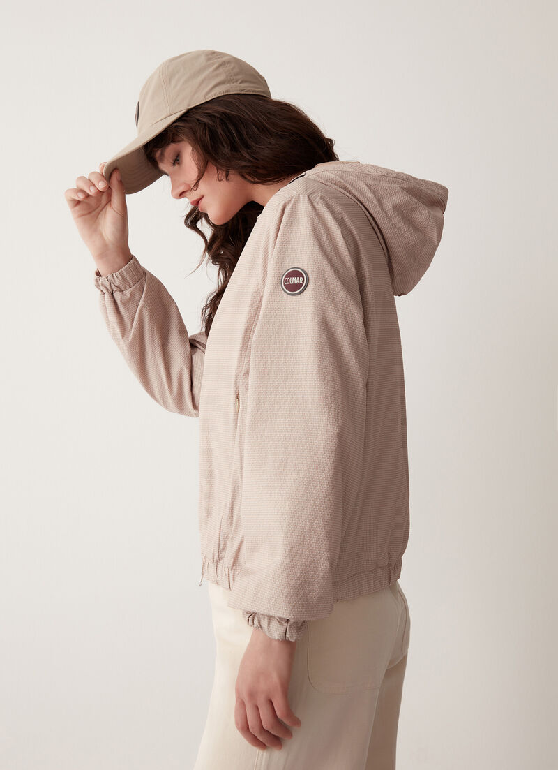 Hooded seersucker-effect jacket