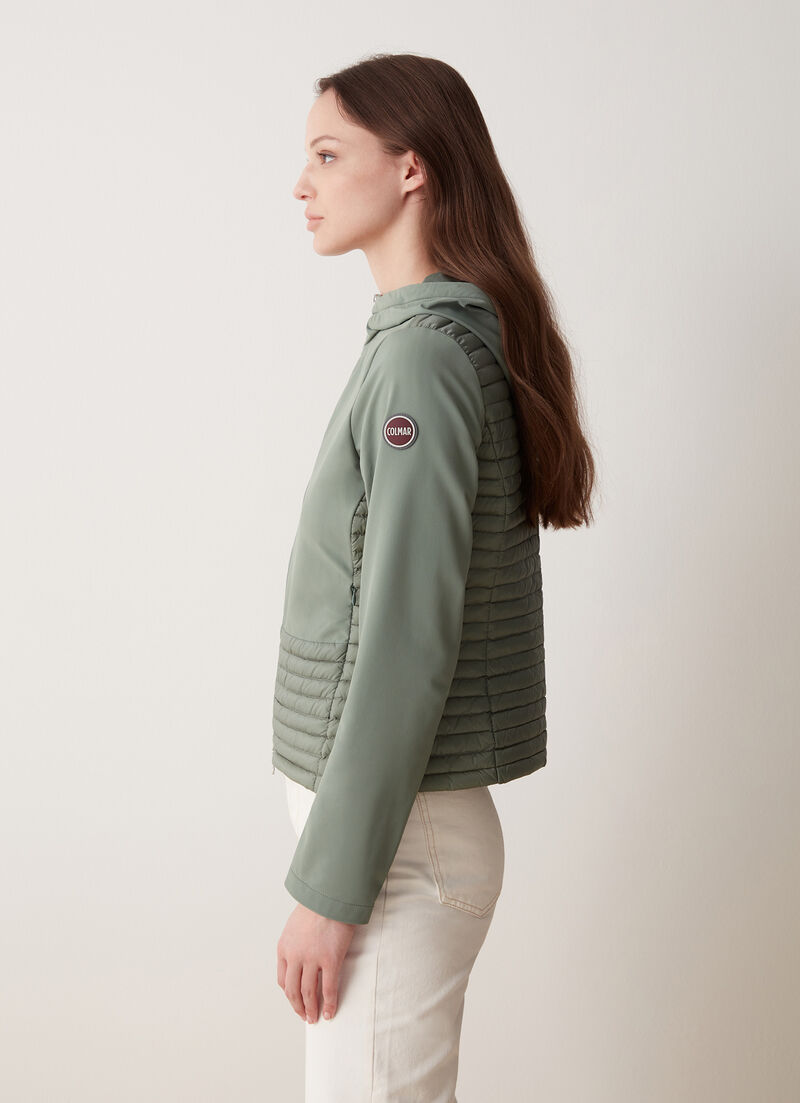 Semi-quilted jacket with combination of fabrics