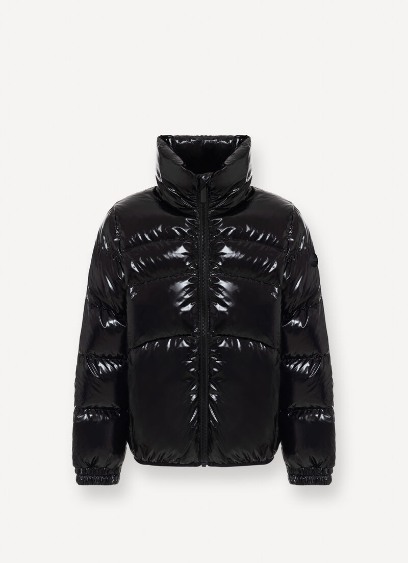 Glossy down jacket with high collar