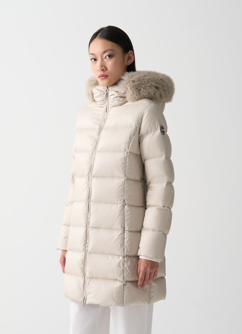 Long down jacket with faux fur