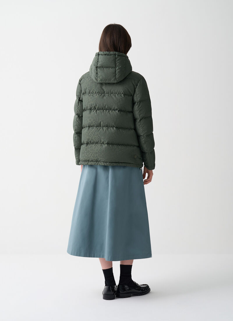 Animal-print hooded down jacket