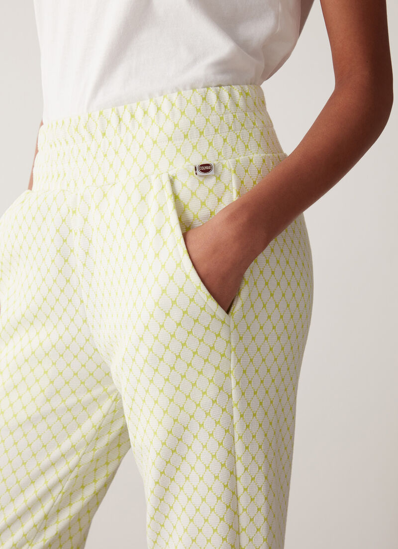 Geometric-design interlock trousers