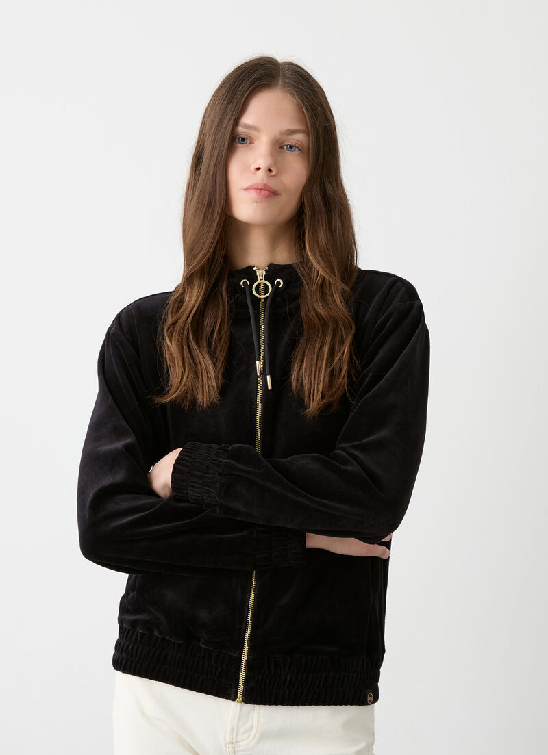 Velvet sweatshirt with zip
