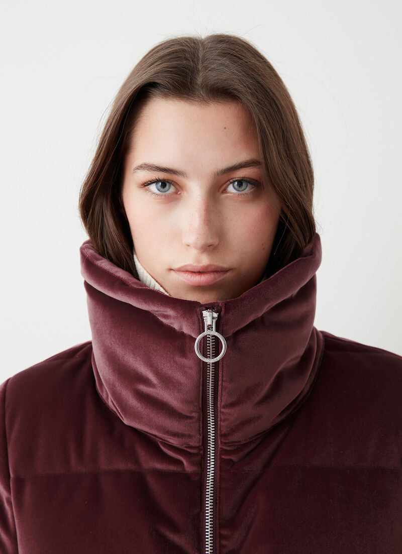 Long stretch velvet down jacket