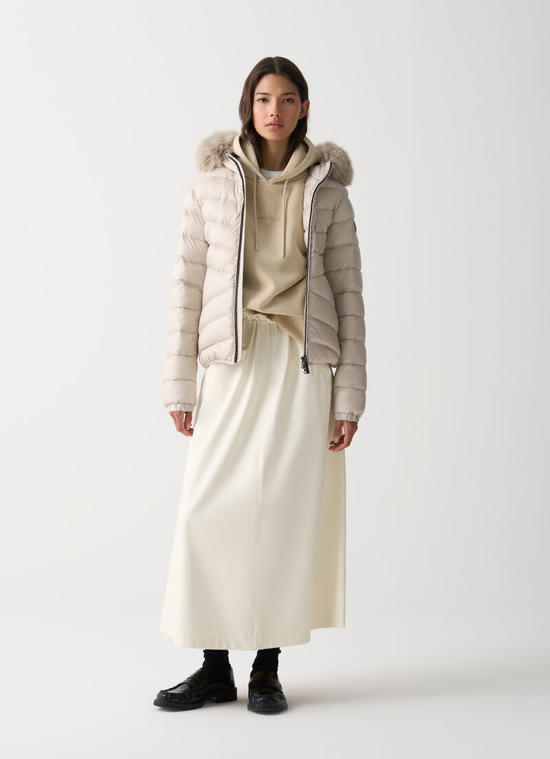 Quilted down jacket with faux fur