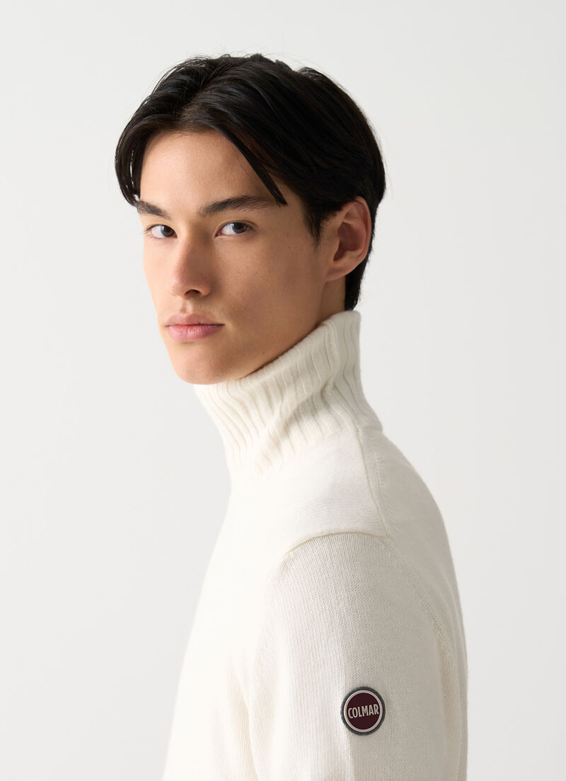 Branded wool polo-neck pullover