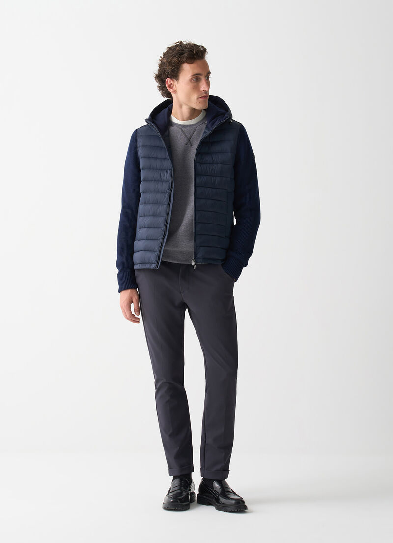 Hooded jacket with knit sleeves