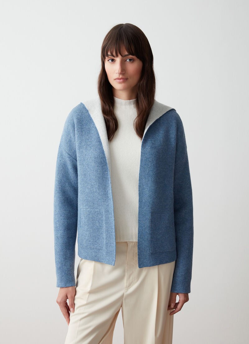 Open two-tone wool baize cardigan
