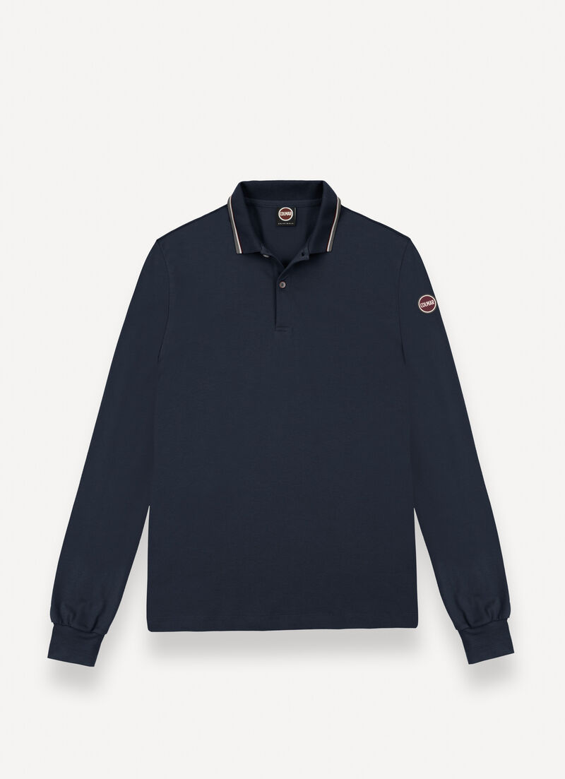 Long-sleeved tricolour polo shirt