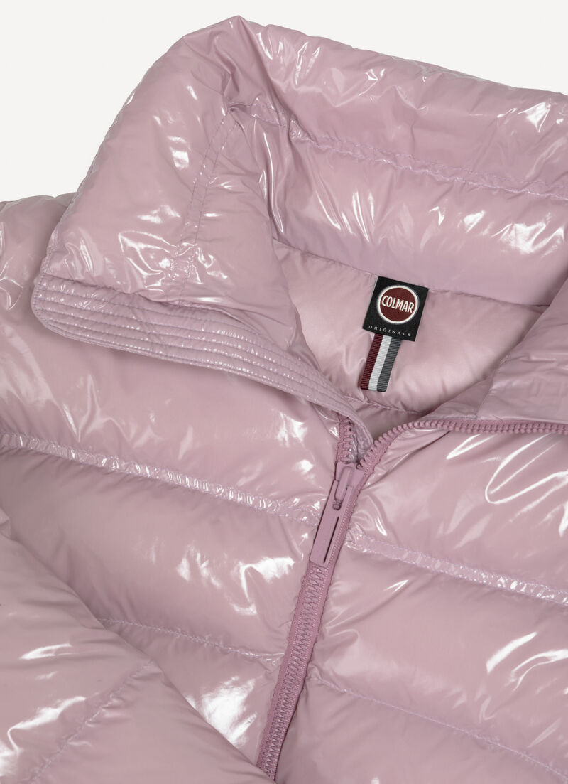 Glossy down jacket with high collar