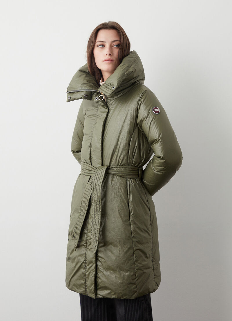 Long marble-effect down jacket