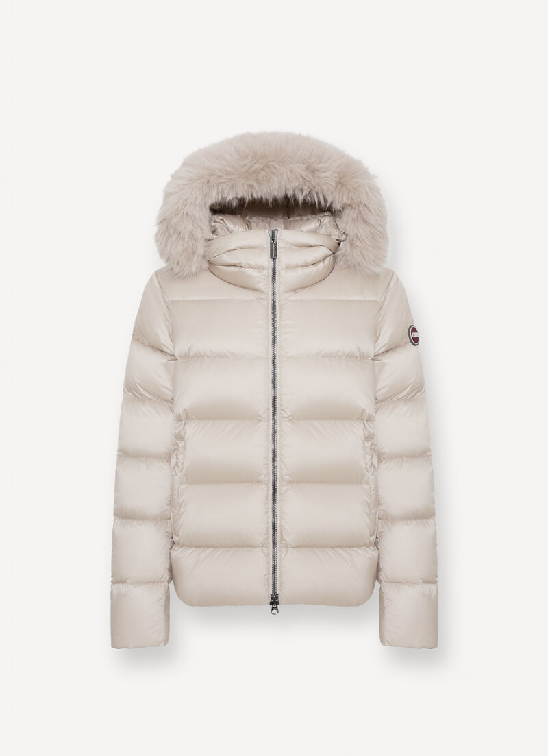 Turtle neck down jacket with faux fur