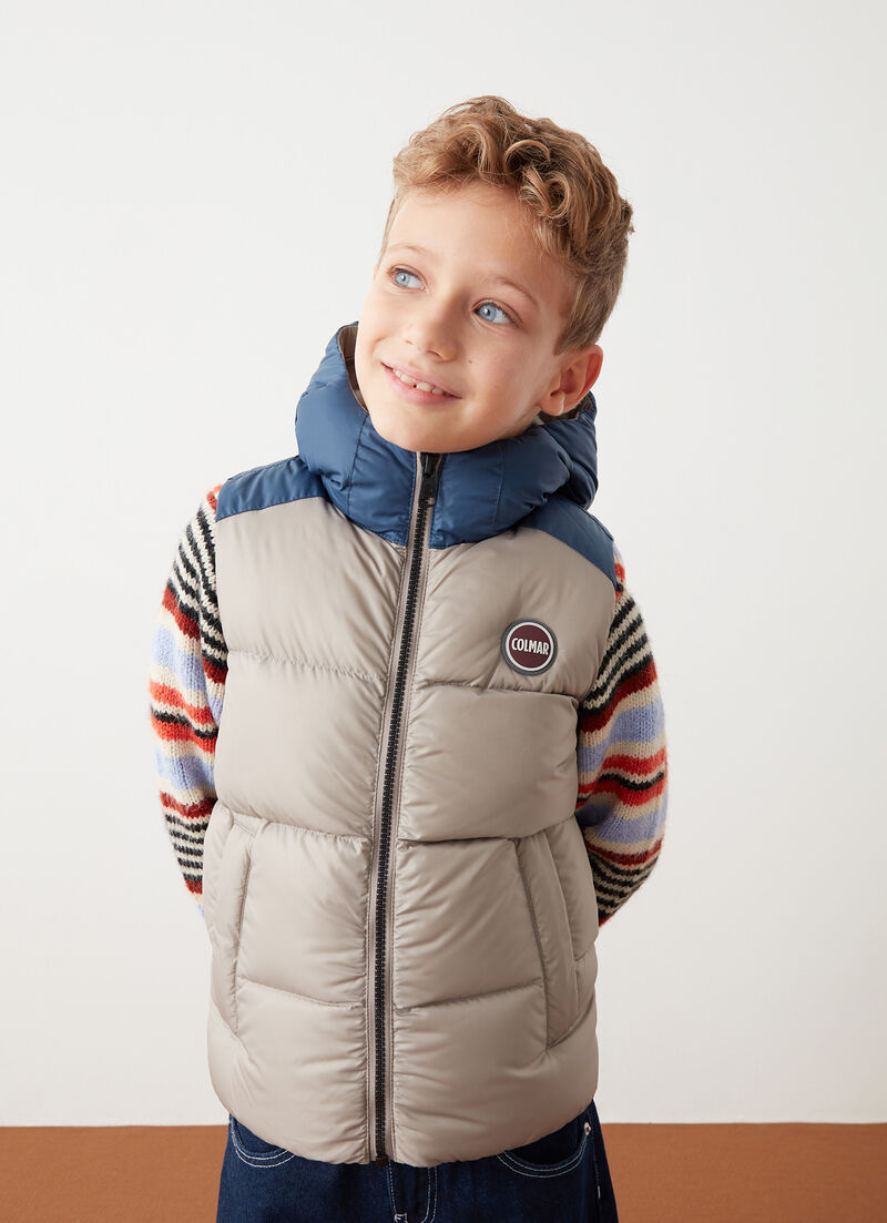 Two-tone down vest with hood