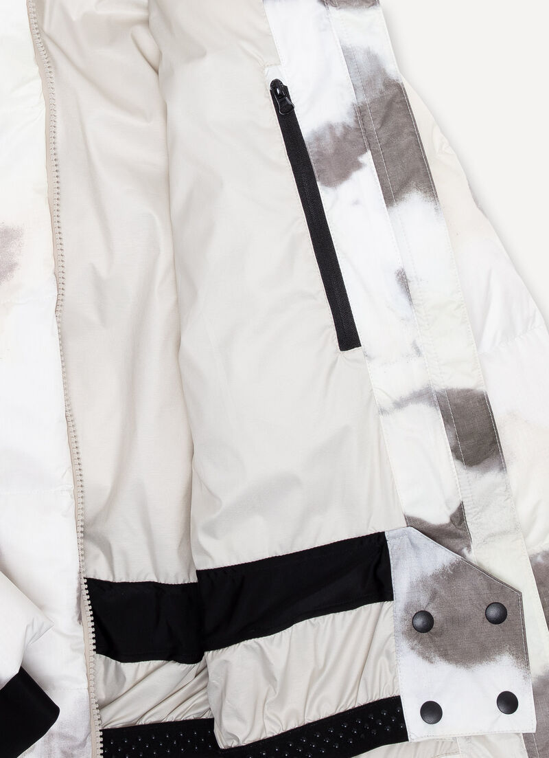 Extra-warm down ski jacket with watercolour print