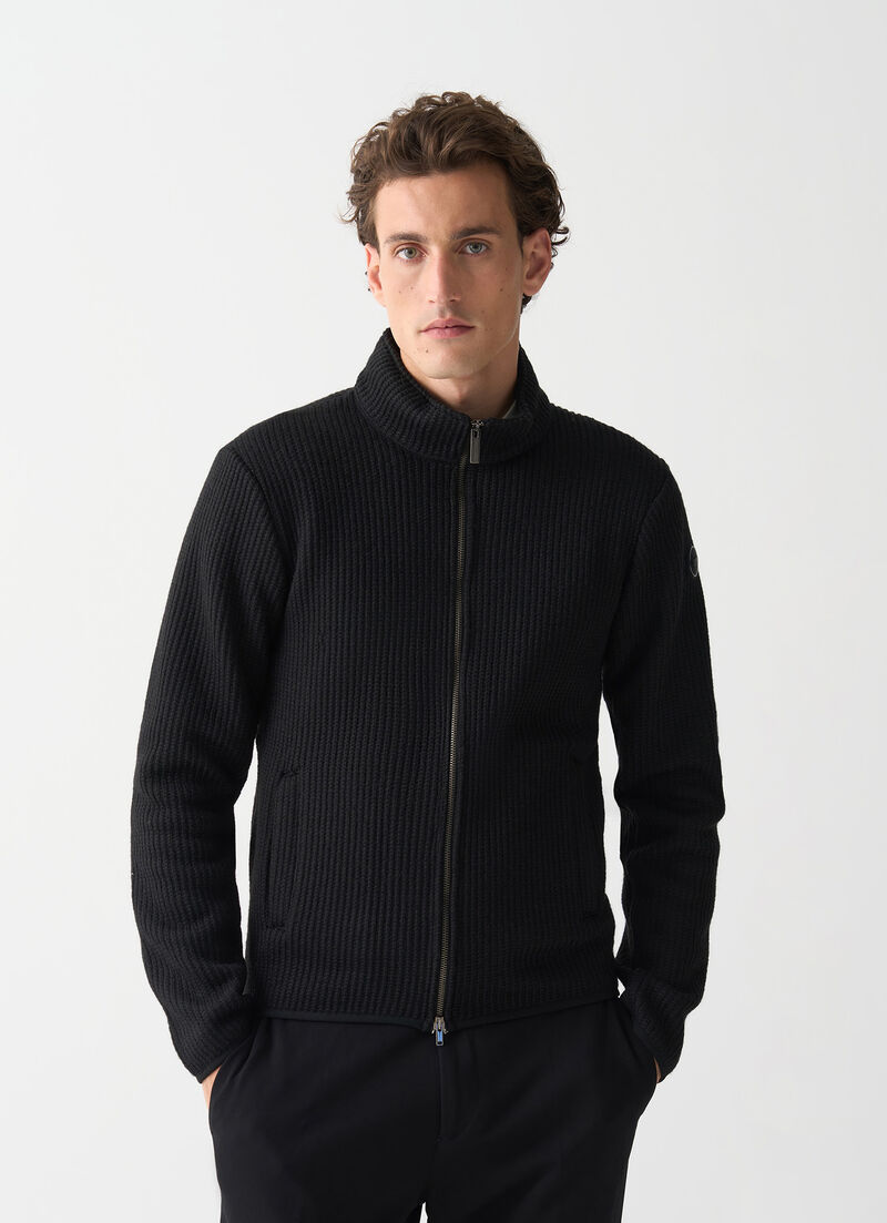 Rib-knit pullover with zip