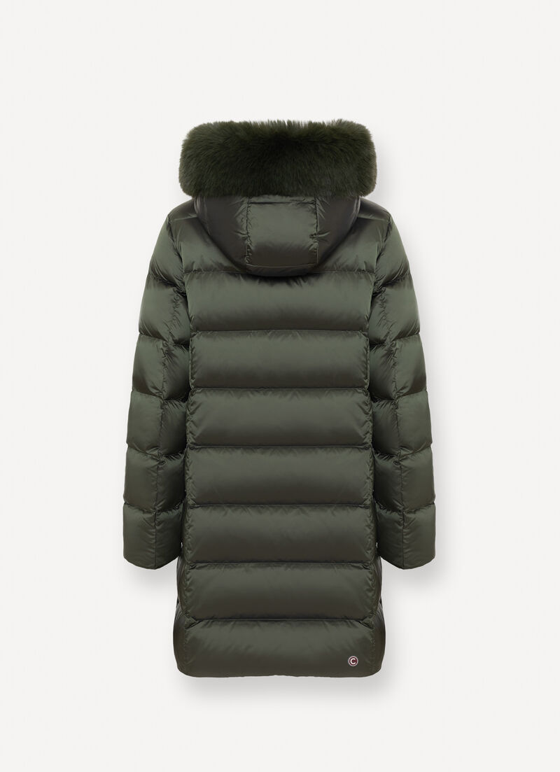 Long down jacket with faux fur