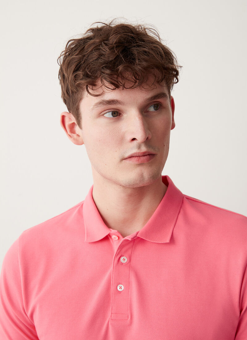 Stretch piqué cotton polo shirt