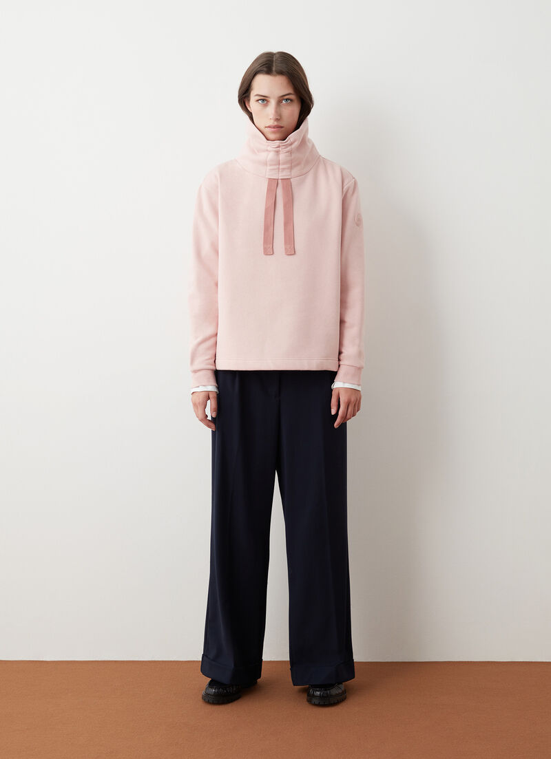 High-neck sweatshirt with side slits