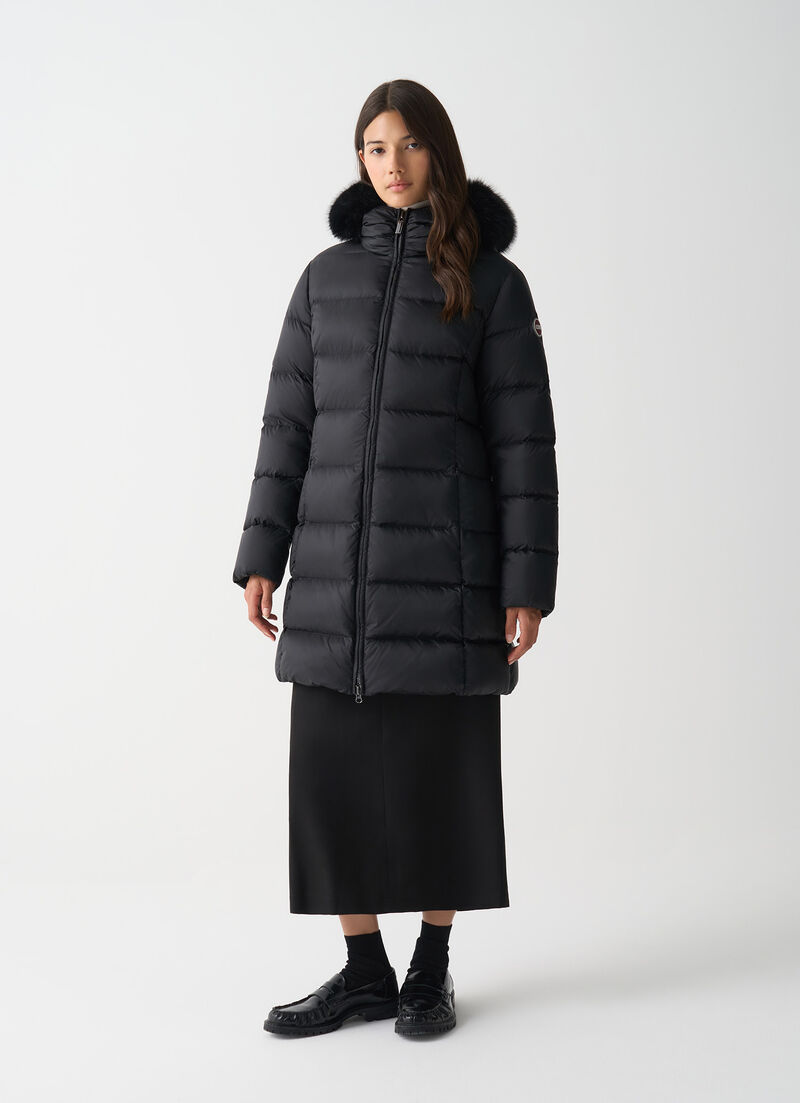 Long down jacket with faux fur