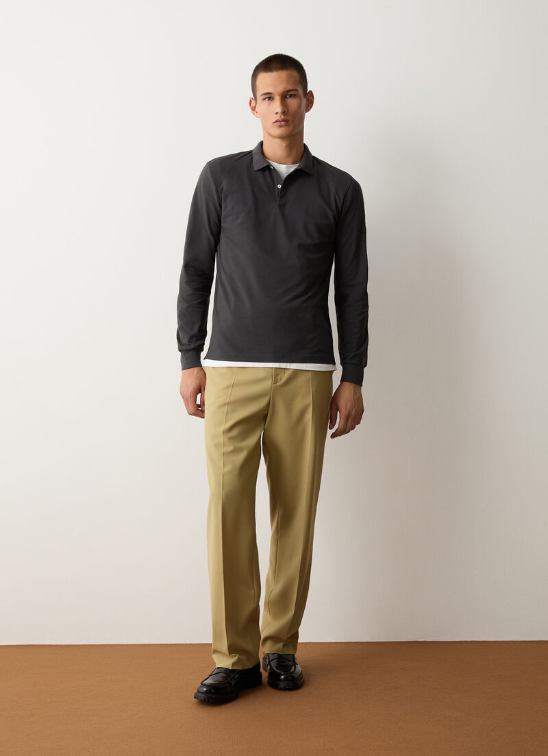 Long-sleeved polo shirt in stretch piqué