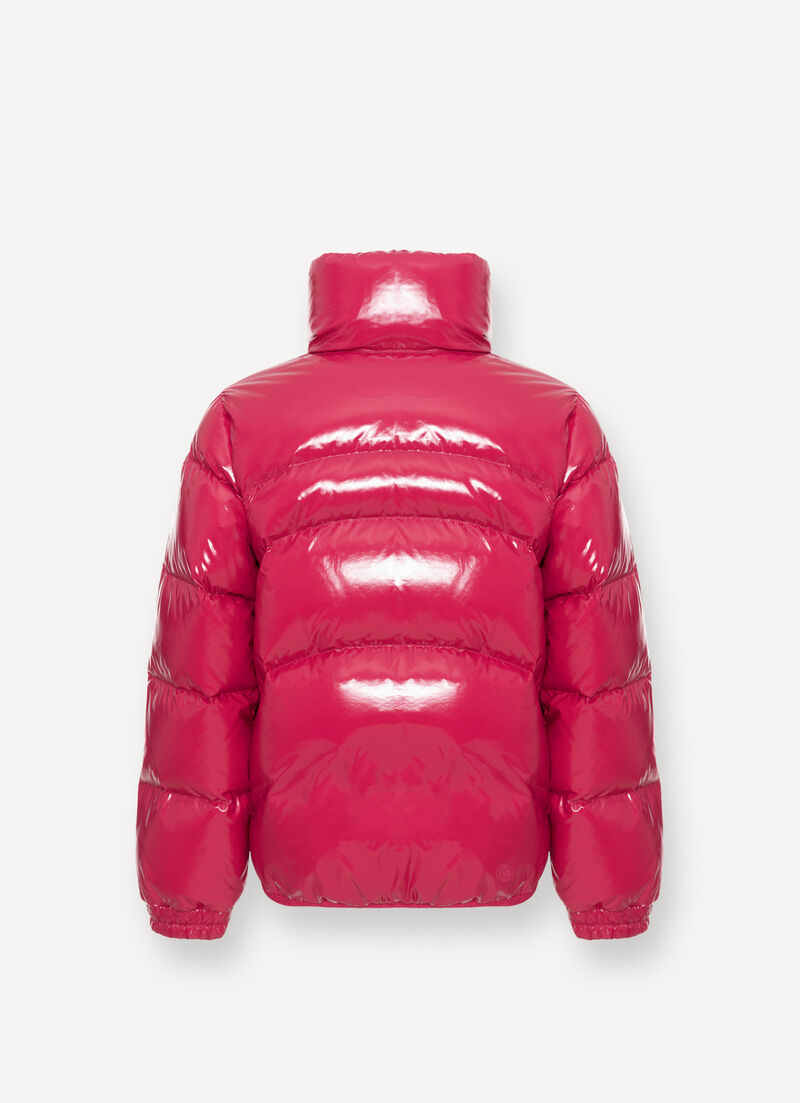 Glossy down jacket with high collar