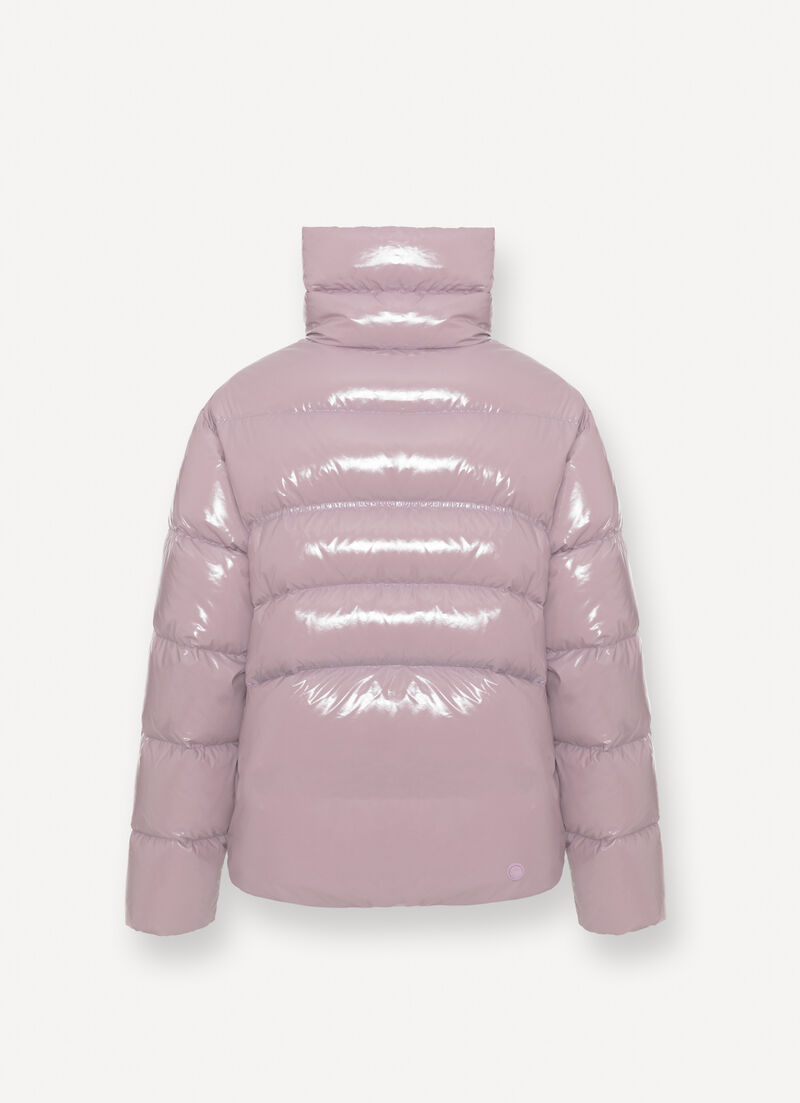 Glossy down jacket with high collar