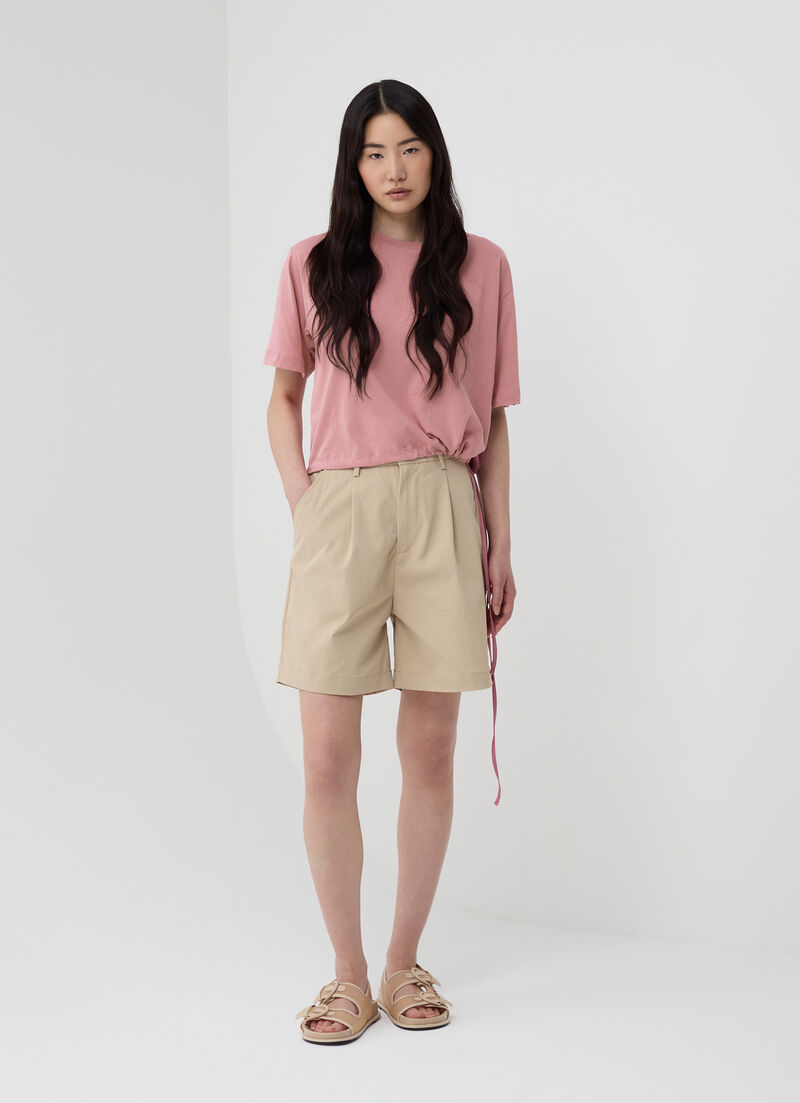 Cropped T-shirt with drawstring