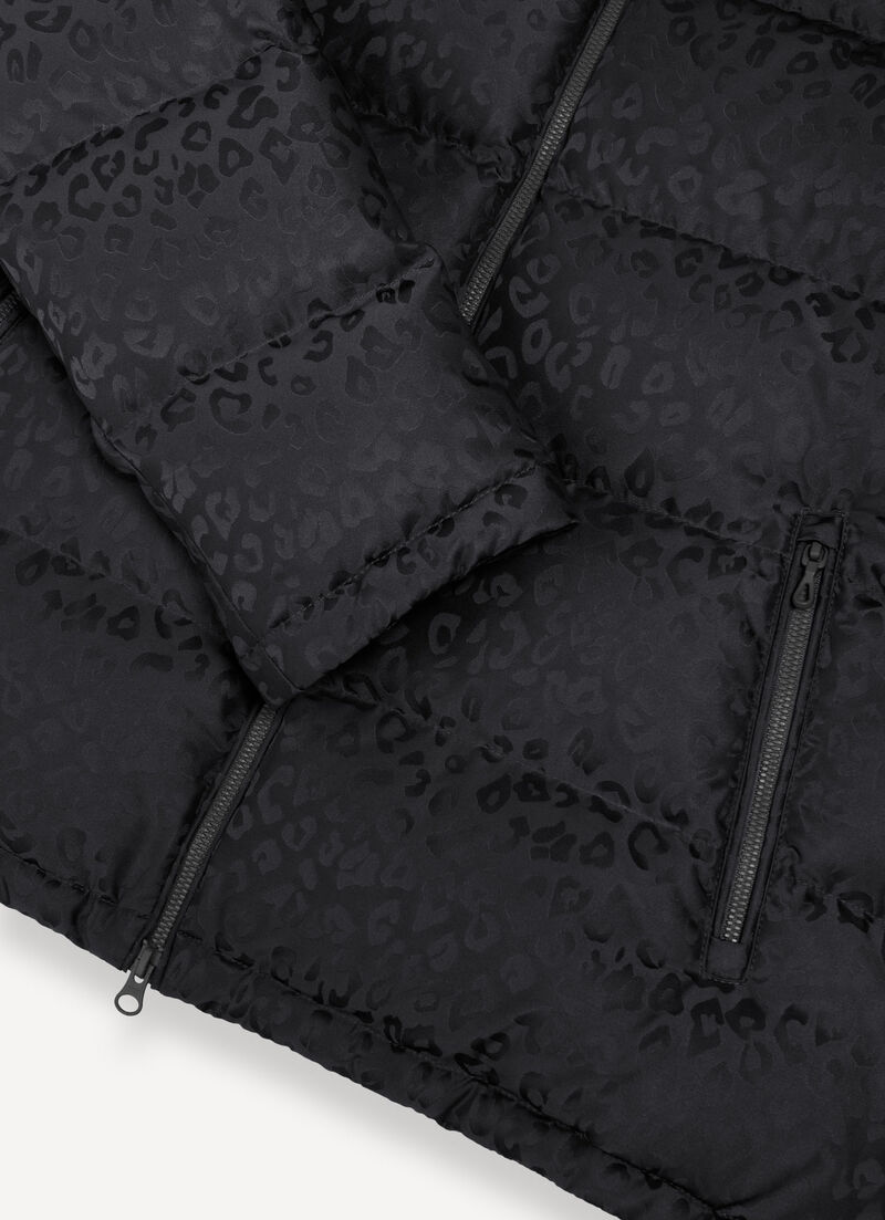 Animal-print hooded down jacket