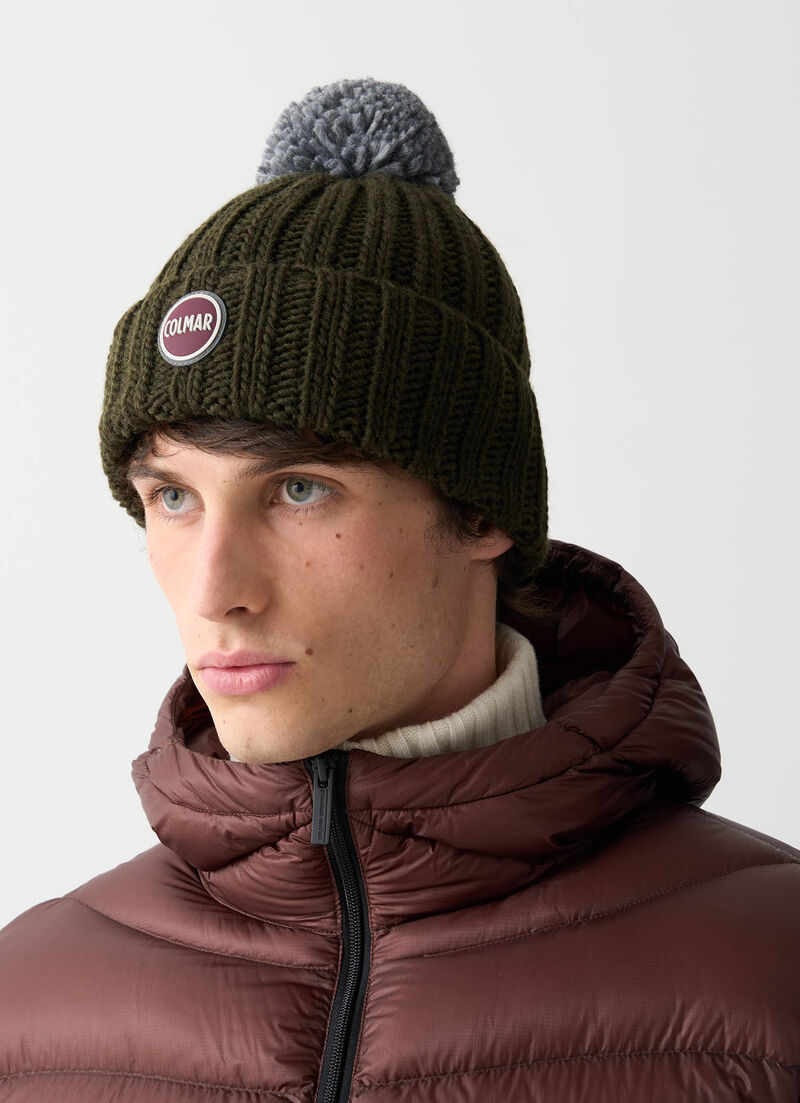 Unisex rib-knit hat with pom-pom