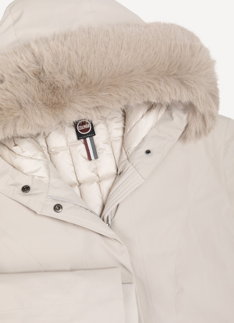 Long waterproof down jacket with fur