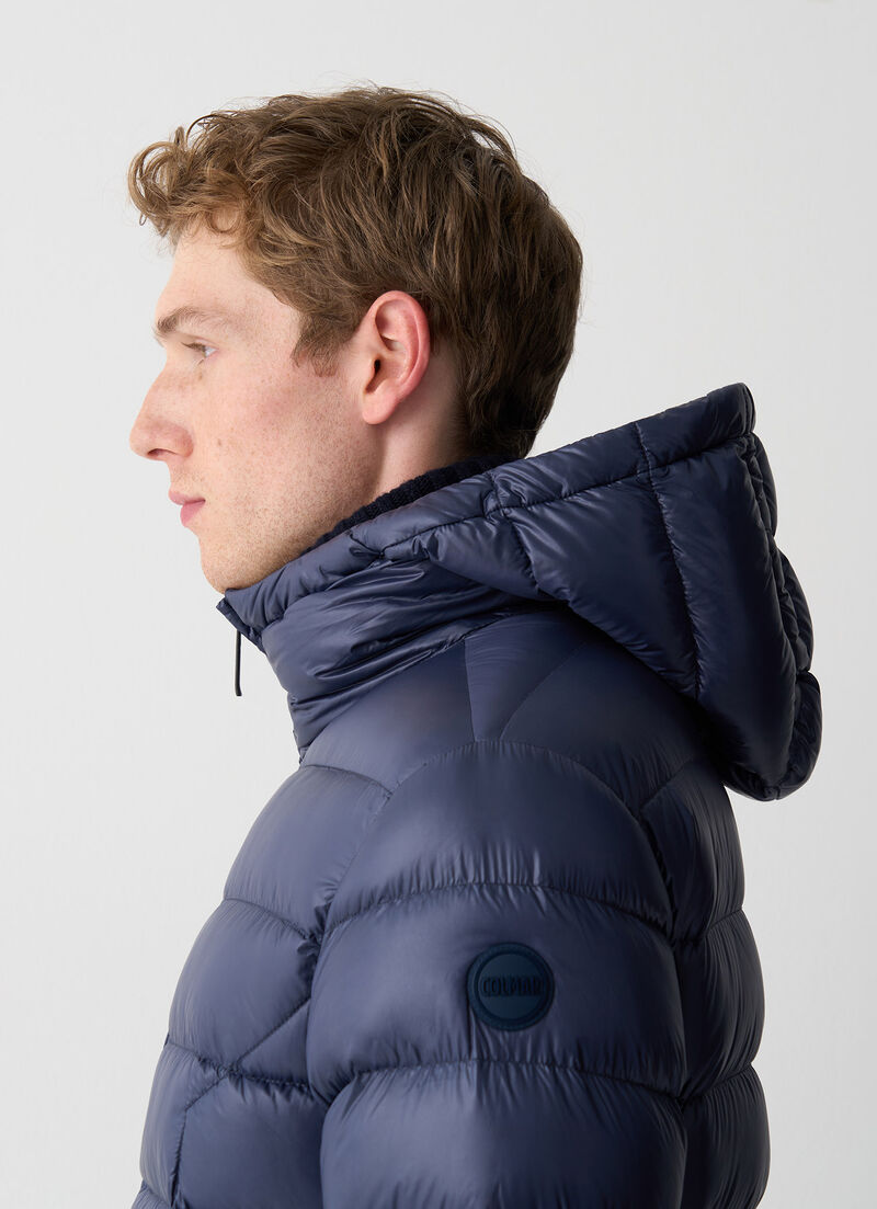 Glossy hooded down jacket