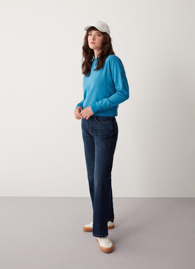 Crew neck sweatshirt with vertical cuts