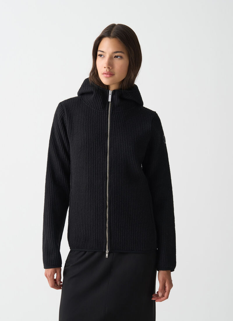 Rib-knit pullover with hood