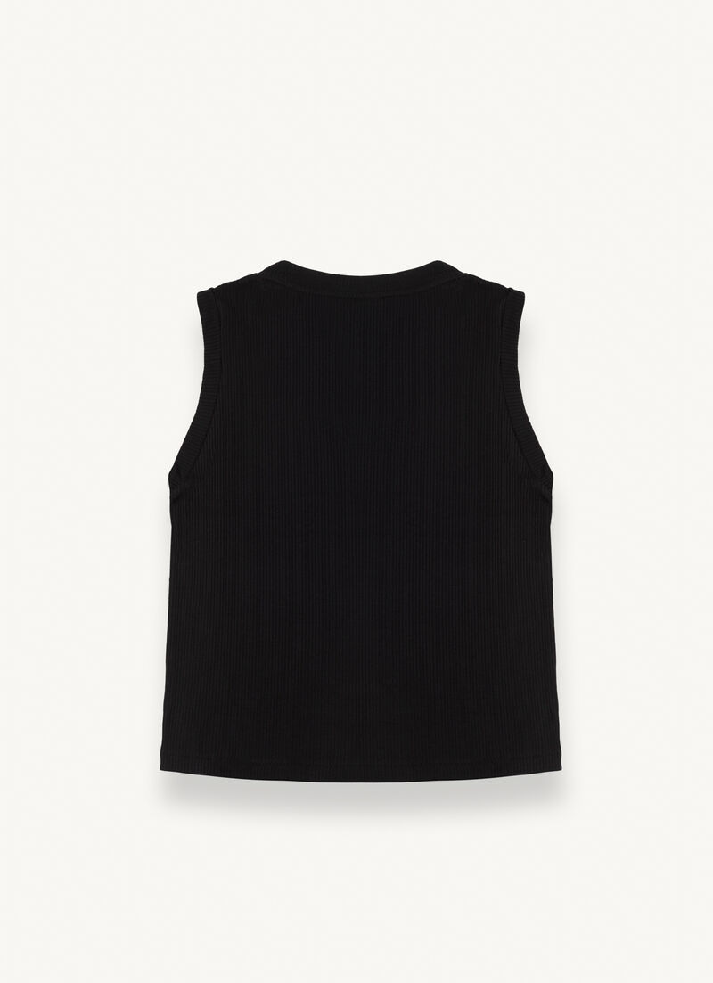 Sleeveless T-shirt in viscose blend fabric