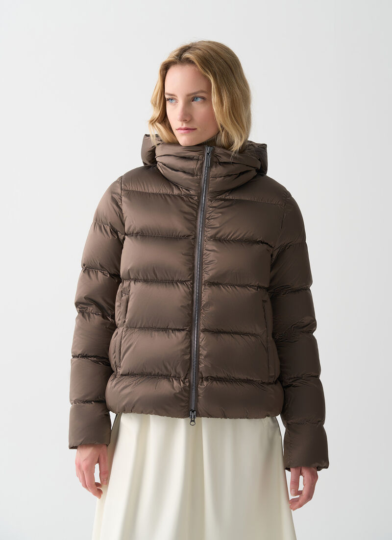 Down jacket with detachable hood