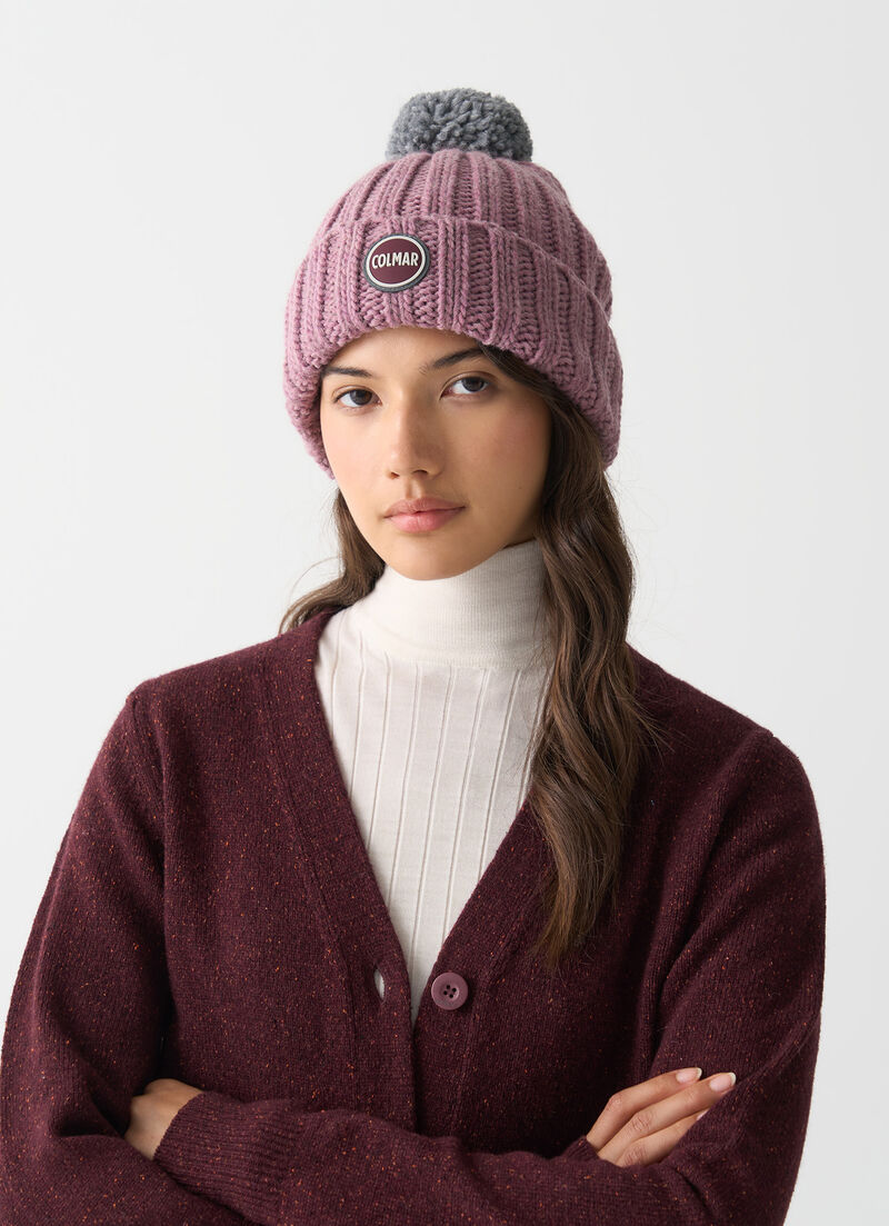 Unisex rib-knit hat with pom-pom