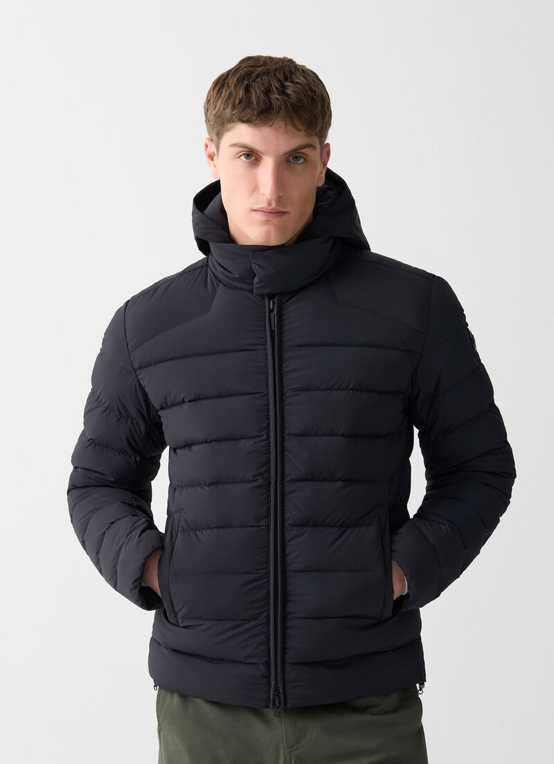 Quilted down jacket with bib