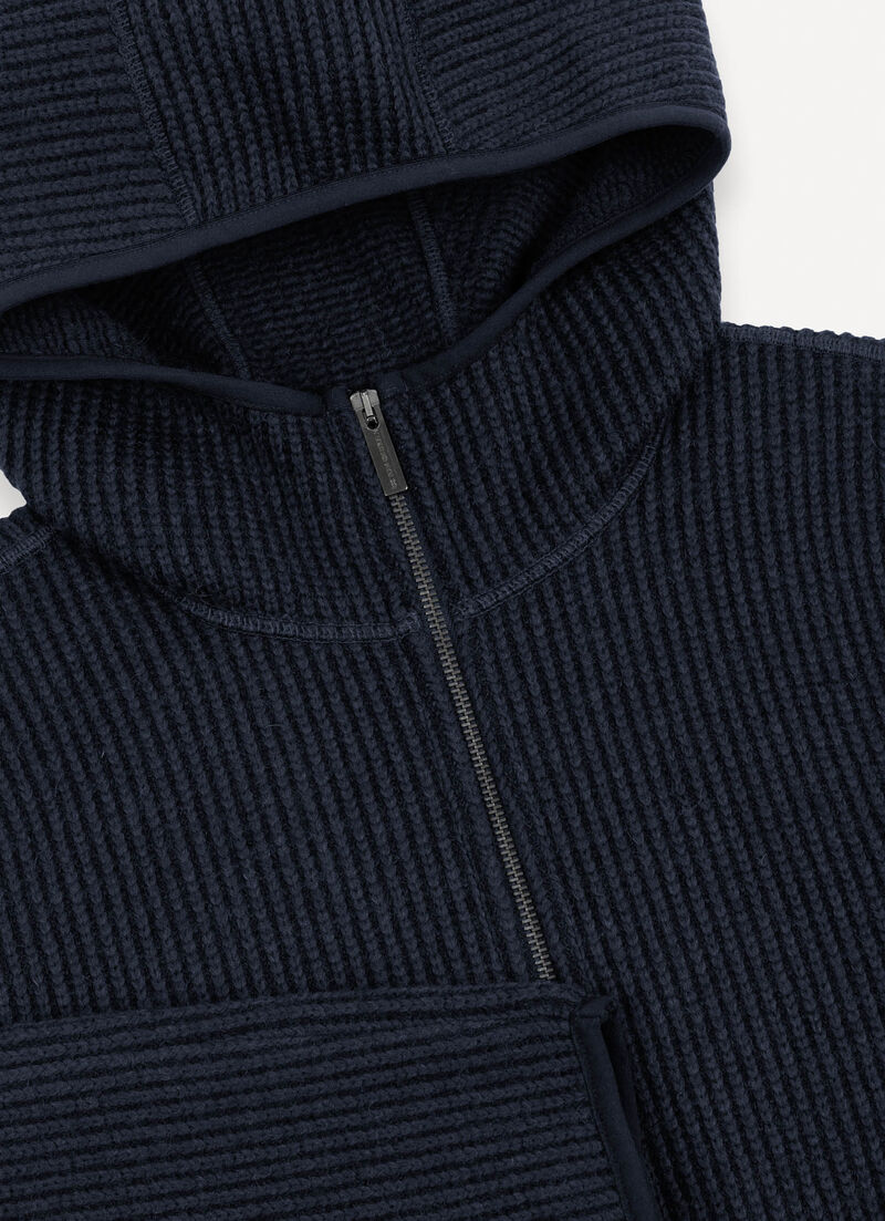 Rib-knit pullover with hood