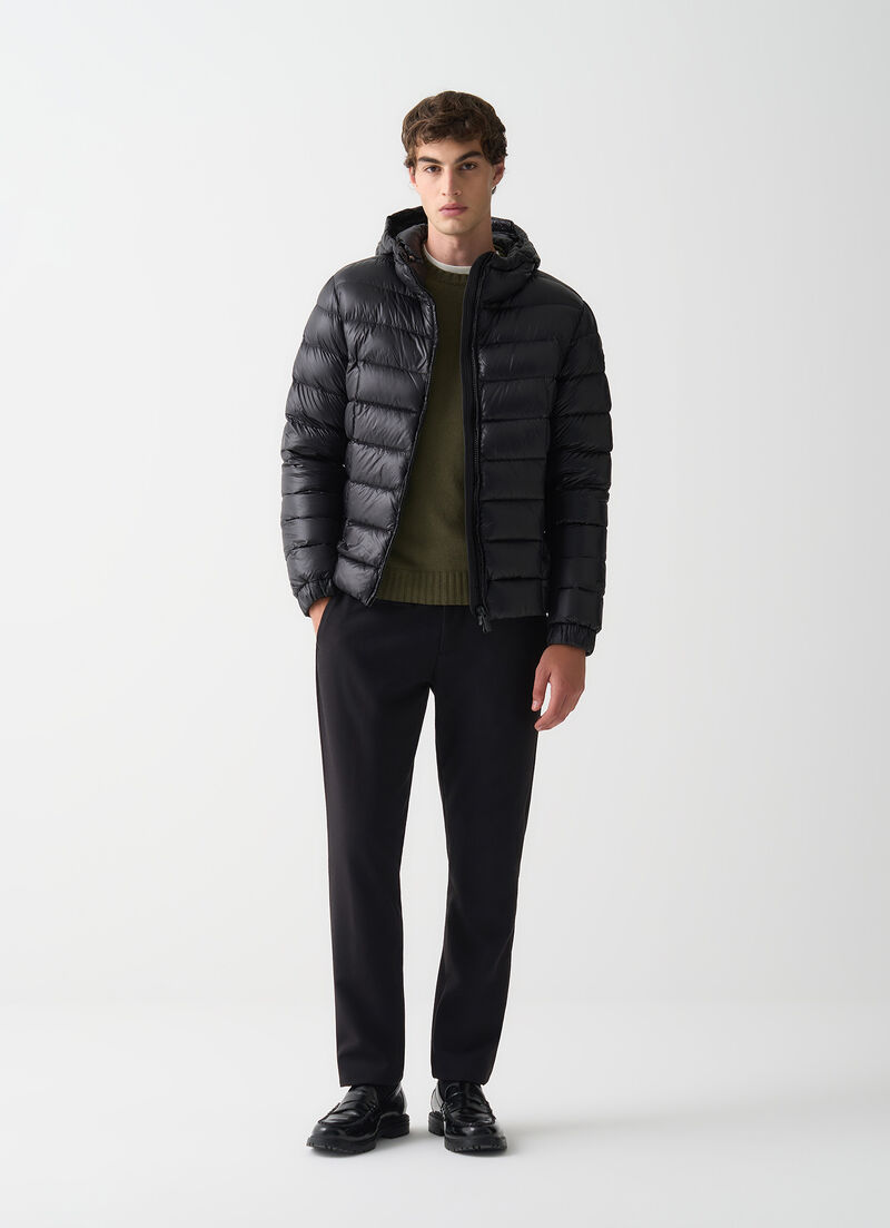 Glossy hooded down jacket