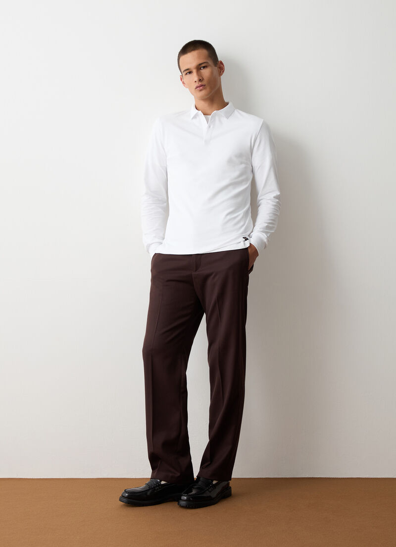 Long-sleeved polo shirt in stretch piqué