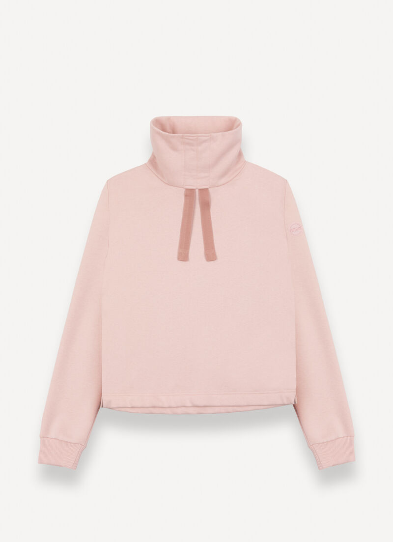 High-neck sweatshirt with side slits