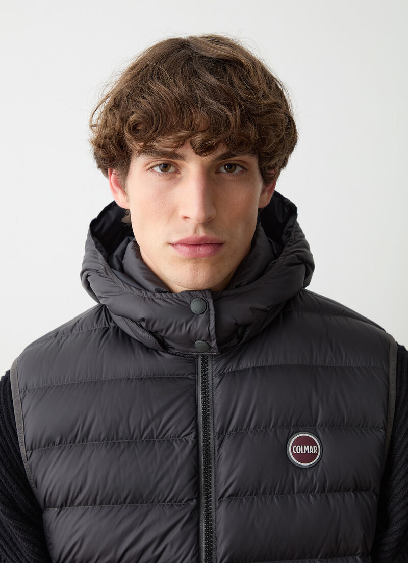 Down vest with detachable hood