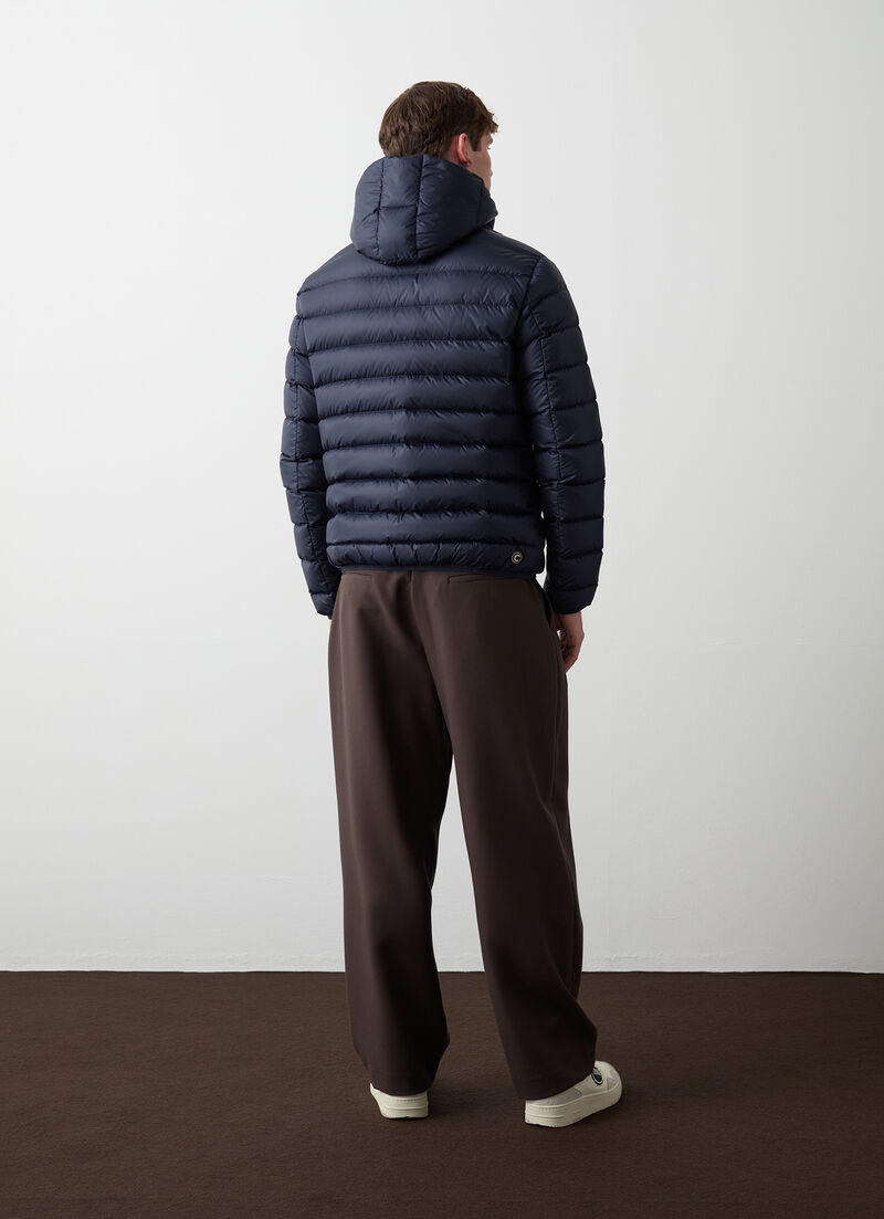 Sporty down jacket with fixed hood