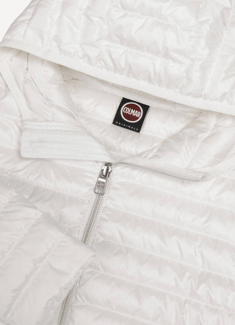 Down jacket with elasticated hem